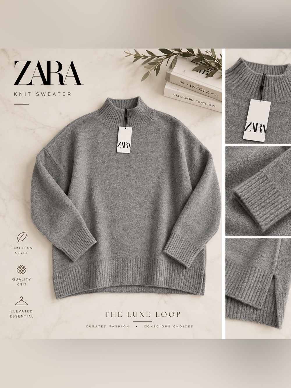 ZARA Grey Turtleneck Knit Sweater